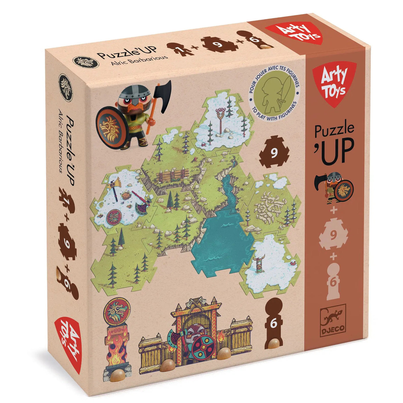 Puzzle Puzzl'Up Djeco  Alric Barbarious-1 figurina + 9 pezzi + 6 pezzi