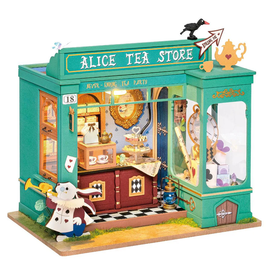 Alice's Tea Store – Kit Casetta in Miniatura Fai da Te con LED, 136 pezzi, ispirata ad Alice nel Paese delle Meraviglie