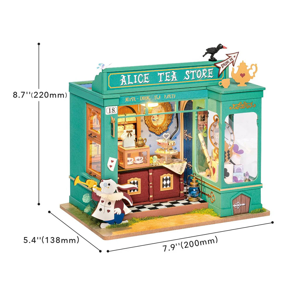 Alice's Tea Store – Kit Casetta in Miniatura Fai da Te con LED, 136 pezzi, ispirata ad Alice nel Paese delle Meraviglie