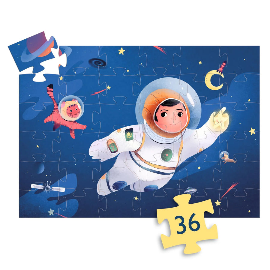 Silhouette Puzzle Djeco - Un astronauta sulla Luna 36 pezzi