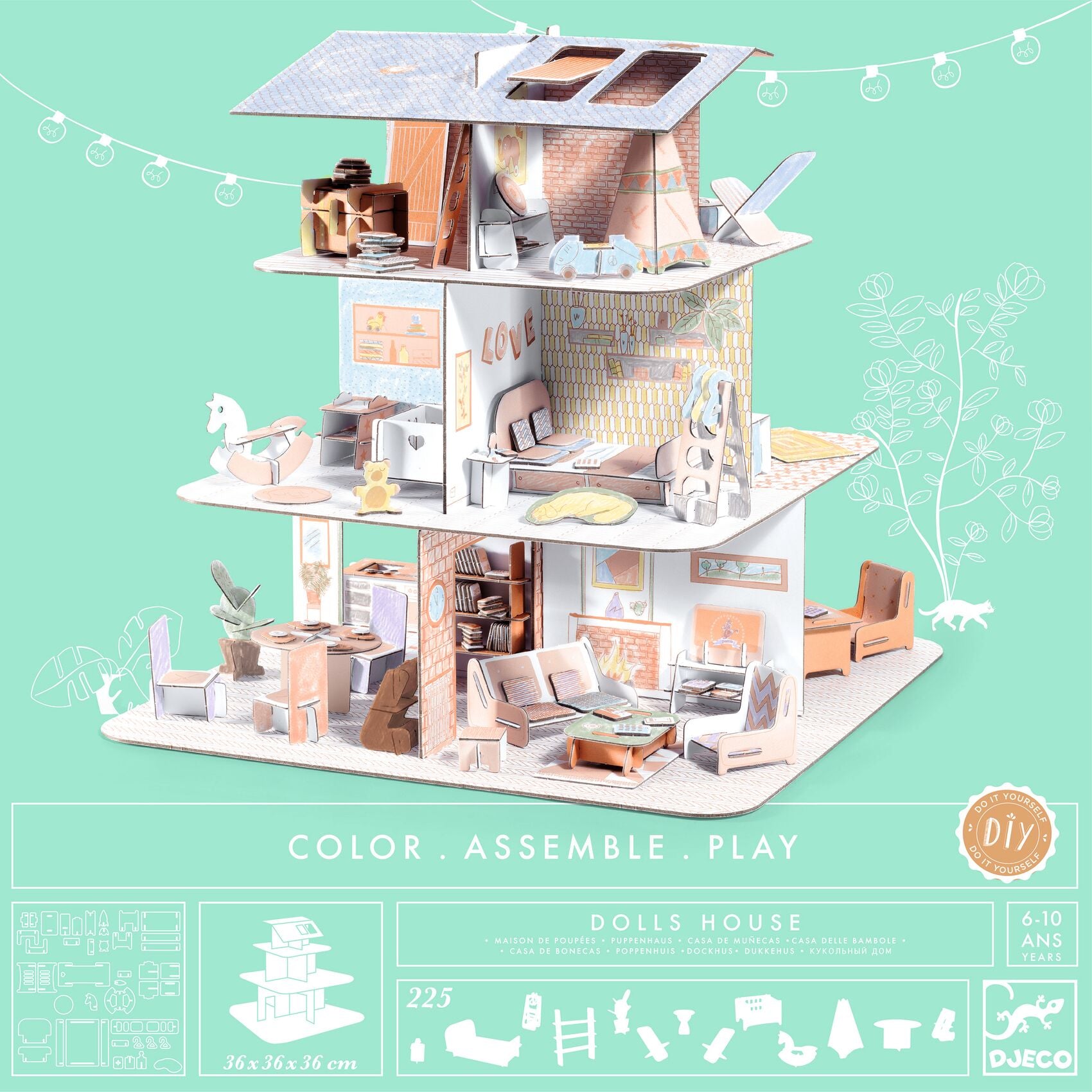 Kit fai da te Djeco - Costruisci e colora - Casa delle bambole
